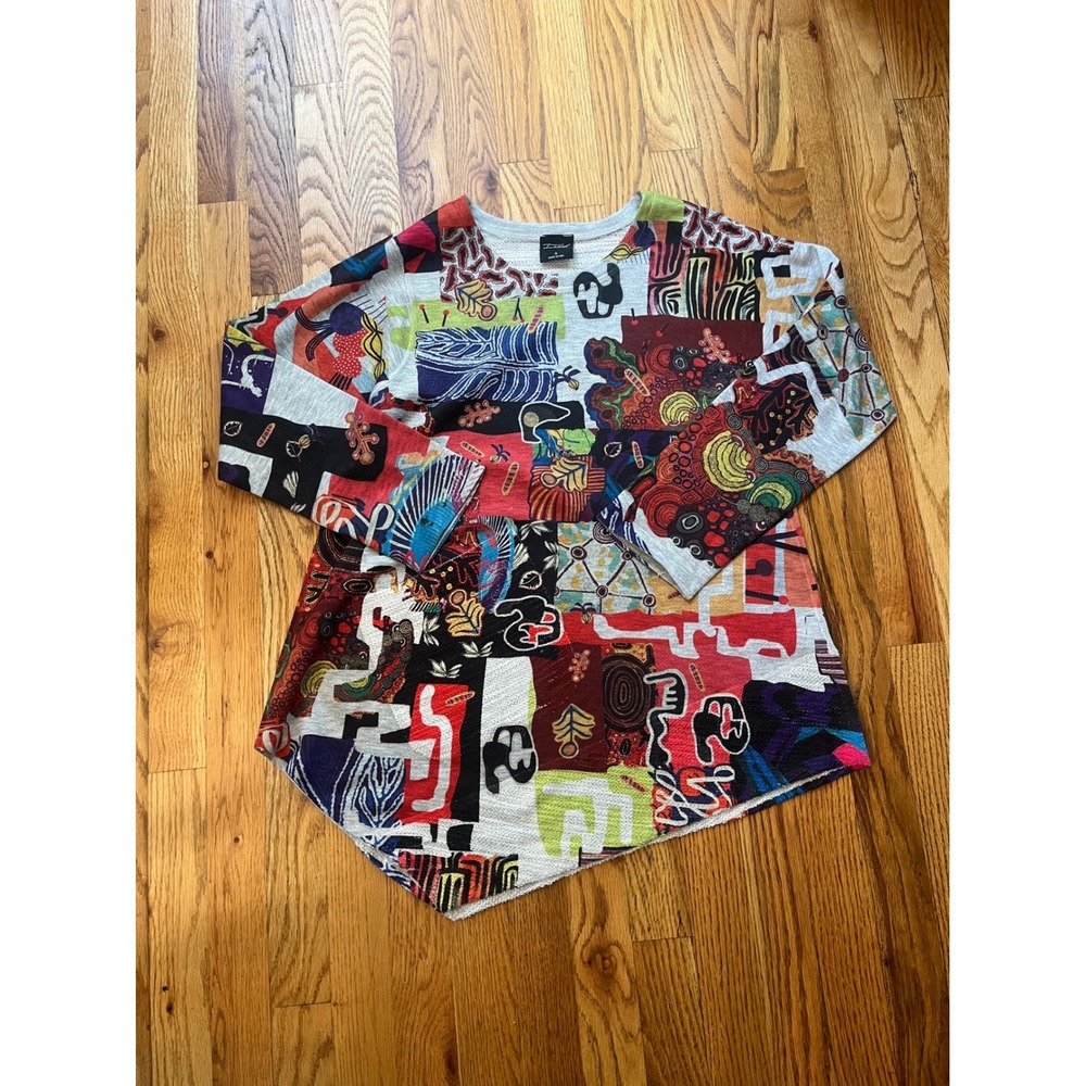 Inoah Women Multicolor Abstract Patchwork Asymmetrical Tunic Top Pockets Small